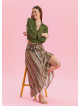 Gipe Waist Tied Khaki Patterned Long Skirt 4496